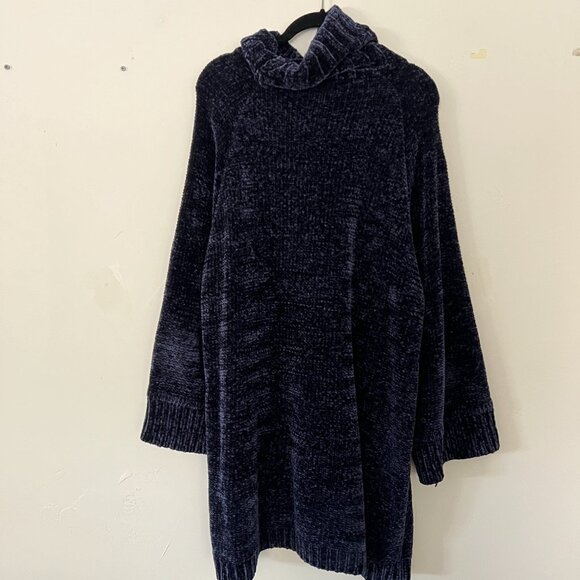 Lulus Chenille Feels Navy Blue Knit Turtleneck Sweater Dress, Size L - Picture 5 of 5